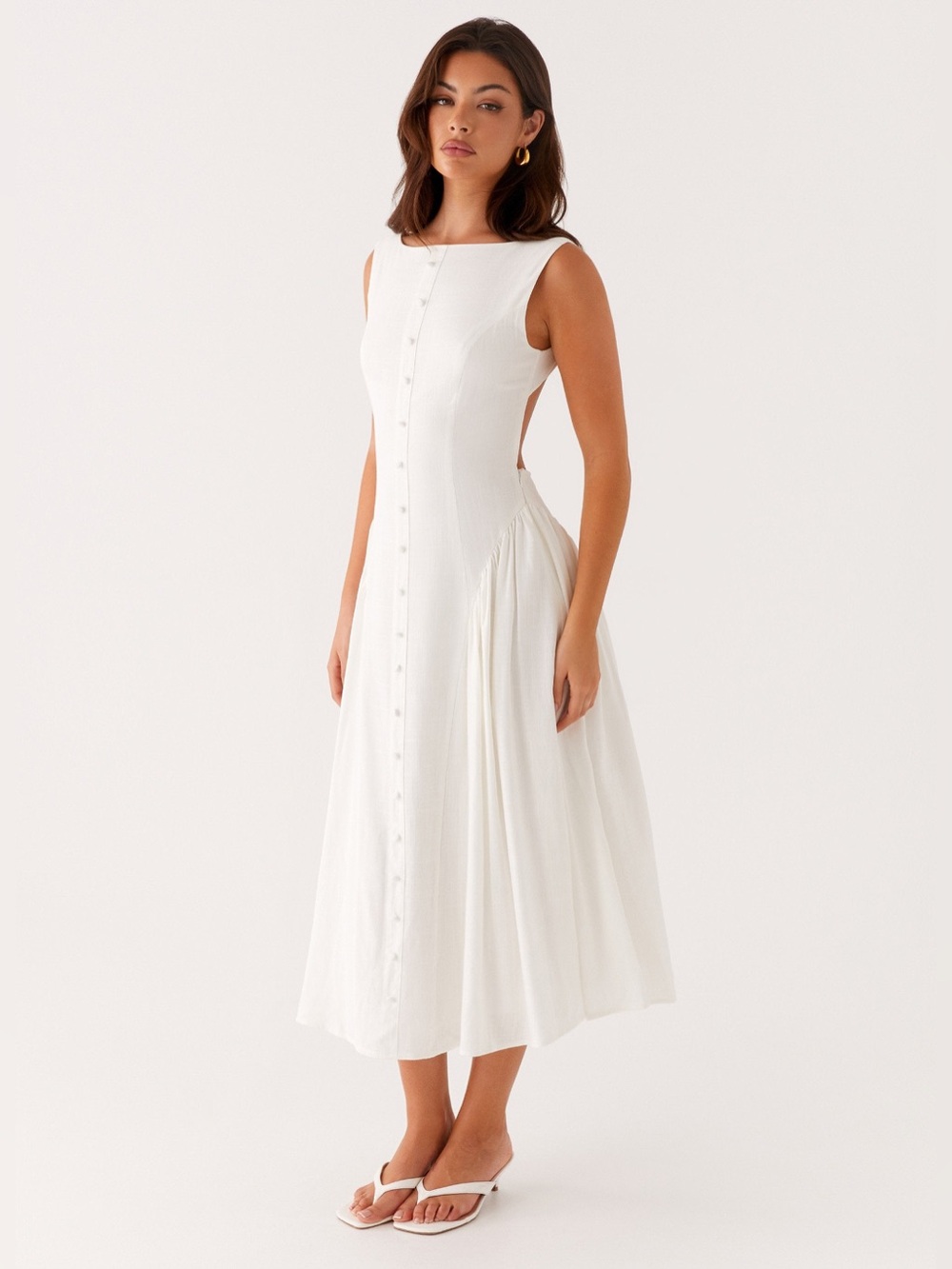 Peppermayo Maylah Midi Dress - Ivory Button-Front, Open Back, Size US8/AU12